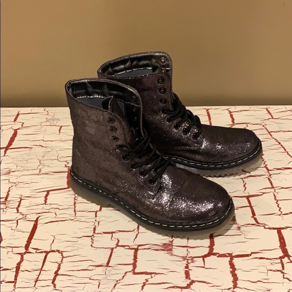 Black Glitter Combat Boots